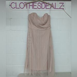 RTR Amsale 18 light pink strapless tulle bridesmaid dress draped blush a-line